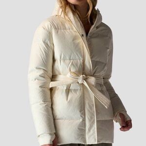 Elegant Cream Belted Puffer Jacket
